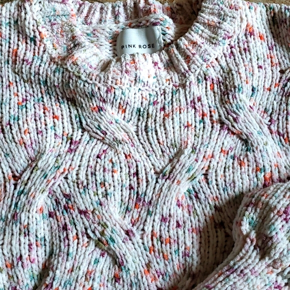 PINK ROSE CONFETTI PULLOVER Ribbed  knit SWEATER. SZ. M. NWOT - Picture 2 of 8